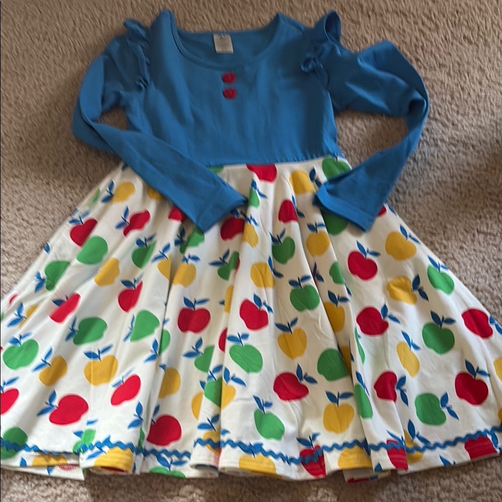 Eleanor Rose Girls Blue and Multicolor Apple Dress NWOT